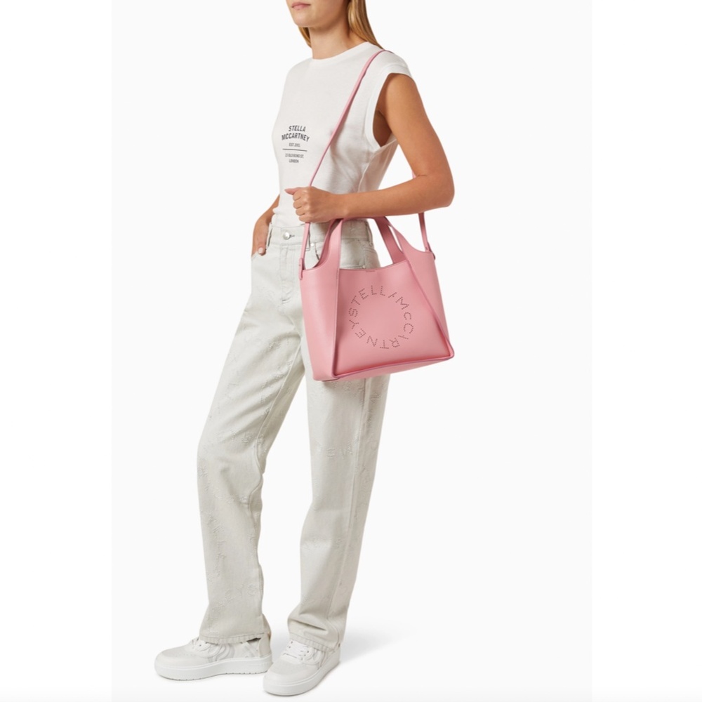 Stella McCartney Perforated Logo Faux Leather Medium Satchel Bag Pink NEW - Picture 3 of 17